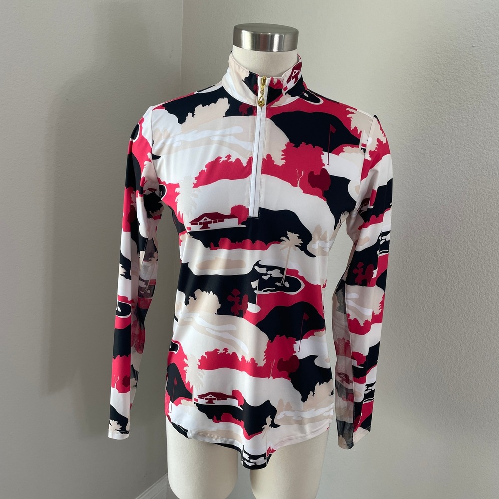SanSoleil Womens Small SolCool Golf Long Sleeve‎ Top Golf Course Print UPF 50